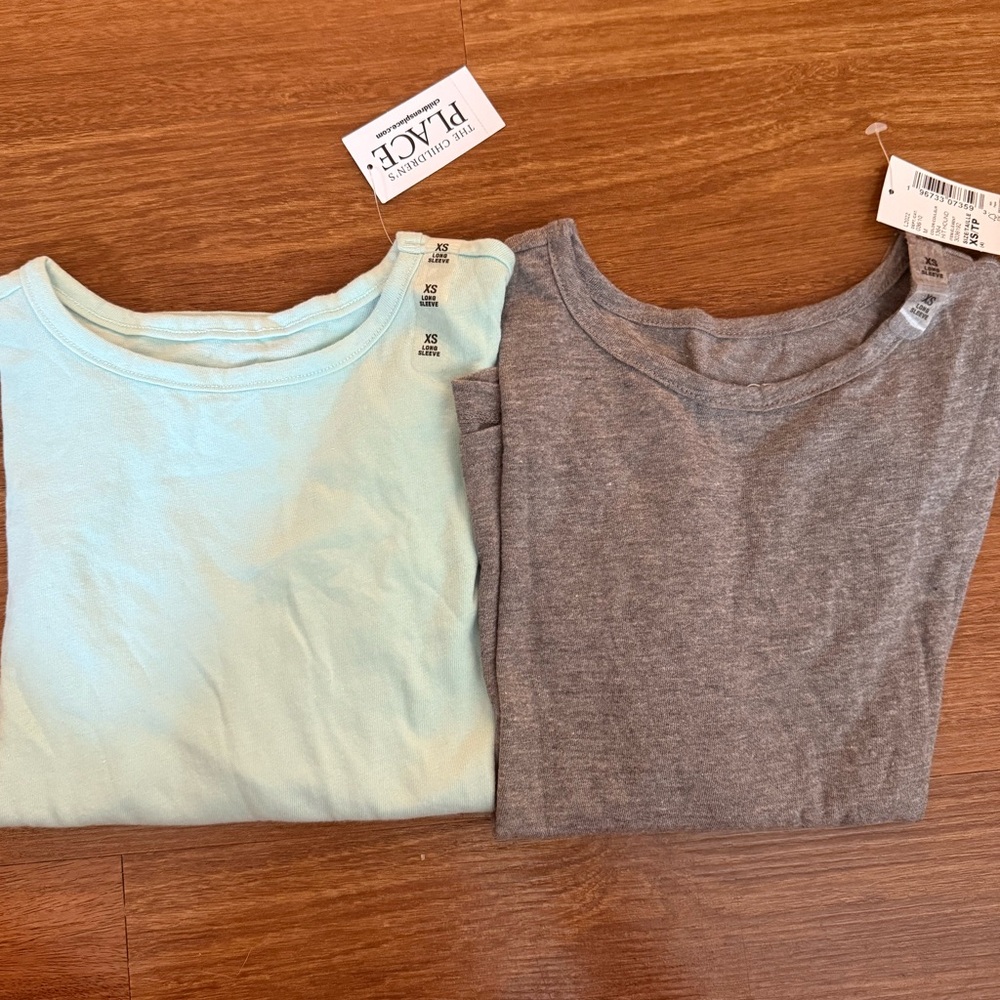 The Children's Place Long Sleeve Tees - Light Blue and Heather Gray